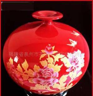 精美陶瓷花瓶红釉金牡丹3号 天地方圆中的工艺与雅致